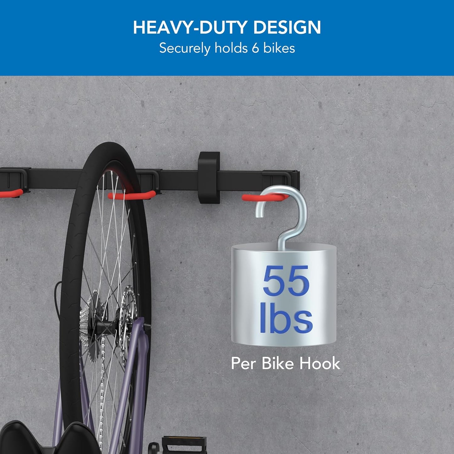 Mount-It! WheelsUp Bike Wall Mount for 6 Bikes | Heavy-Duty Garage Storage Rack | Adjustable Padded Hooks | Space-Saving Vertical Bike Storage Solution for Home and Garage, Max Capacity 330 lbs