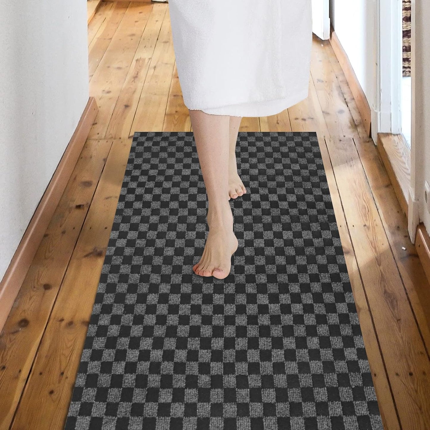 Custom Size Backed Non-Slip Area Rugs Runner, Easy Clean, Waterproof Runner Rugs for Hallway Entryway, Kitchen, Laundry, 4FT x 72FT, Gray Checkered