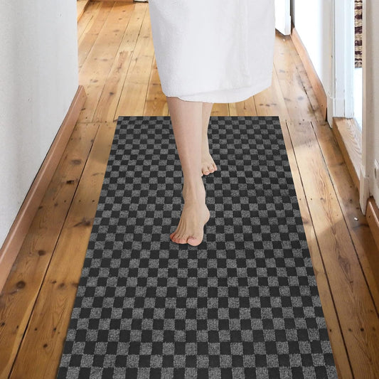 Custom Size Backed Non-Slip Area Rugs Runner, Easy Clean, Waterproof Runner Rugs for Hallway Entryway, Kitchen, Laundry, 2FT x 67FT, Gray Checkered