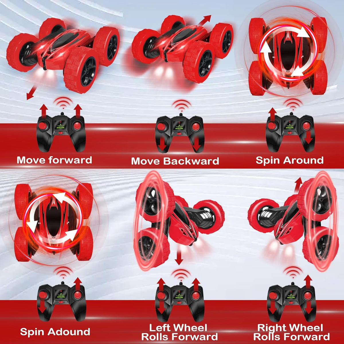 FREE TO FLY Rc Car Remote Control Toys: 4Wd Stunt Vehicle All Terrain Rechargeable Battery Race Cars for Kids Ages 4-8 Birthday for 6-8 8-12 Year Old Boy Girl
