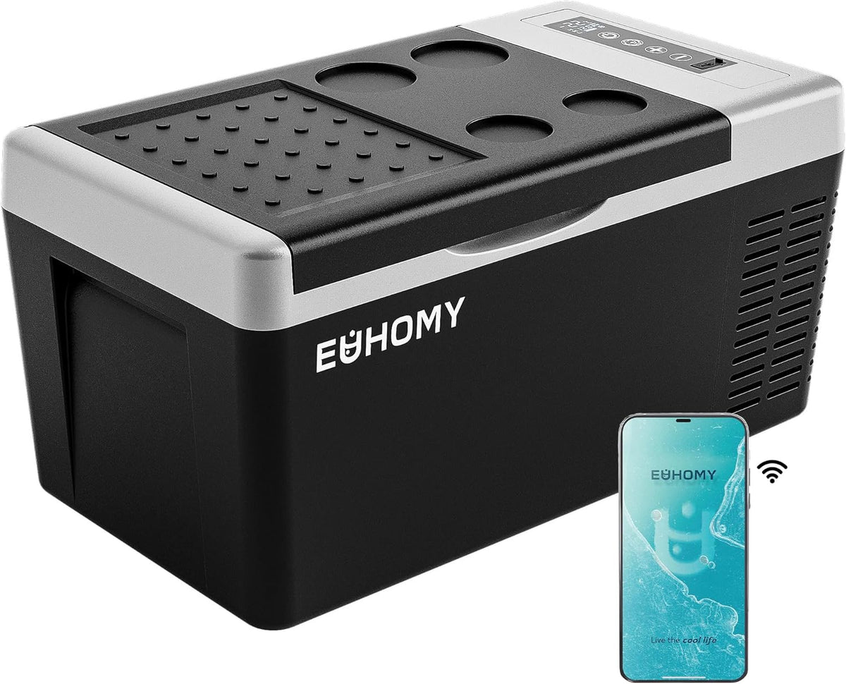 EUHOMY 12 Volt Refrigerator, 19QT(18L) Compressor Electric Cooler APP Control, Car Fridge -4℉~68℉, Portable Refrigerator 12/24V DC 110-240V AC, Portable Freezer for Camping, Travel, Boat