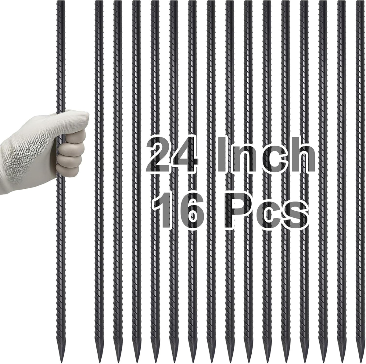 VVOKGO Rebar Stakes 24 Inch Ground Straight Concrete Form Stakes Heavy Duty (16pcs), 3/8" Diameter Metal Steel Spikes Anchors with Chisel Point End for Plant Support, Garden Border,Landscape Edging