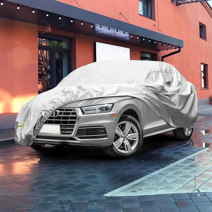 YOLENY Car Cover Waterproof All Weather Full Exterior Covers with Zipper,Universal Fit Sedan Chevrolet Corvette,Ford Fusion,Kia Stinger,Nissan Maxima,Subaru Legacy,Honda Accord etc.(UP to 191 inch)