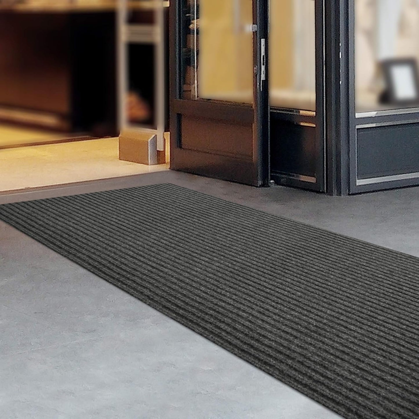 iCustomRug Spartan Weather Warrior Duty Indoor/Outdoor Utility Ribbed in 3ft,4ft,6ft Widths 70 Custom Sizes with Natural Non-Slip Rubber Backing 4'X78' in Charcoal