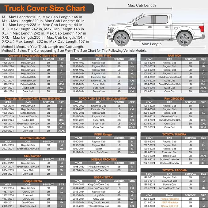 Kayme 7 Layers Truck Cover Waterproof All Weather, Heavy Duty Outdoor Pickup Cover Sun Uv Rain Protection, Universal Fit Toyota Tacoma Ford Ranger GMC Canyon Chevy Colorado(Length Up to 220 inch) M+