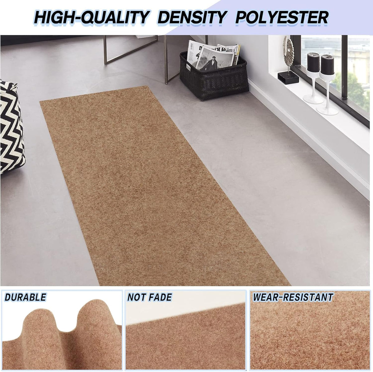 Custom Size Backed Non-Slip Area Rugs Runner, Easy Clean, Waterproof Runner Rugs for Hallway Entryway, Kitchen, Laundry, 3FT x 30FT, Beige