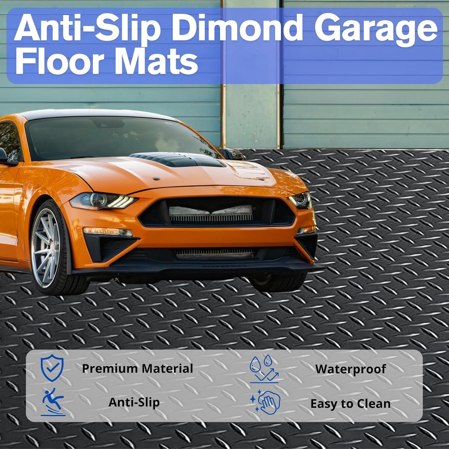 4X10 FT Garage Floor Mat， 2.5 Inch Thickened Diamond Plate Flooring Roll for Under Car， Non-Slip Commercial Grade Heavy Duty Parking Mat for Garage, Warehouse, Workshop, Basement, Gym（Black）