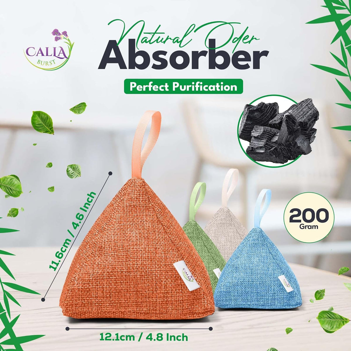 4 Pack Bamboo Charcoal Air Purifier Bags 200 Grams Each - Odor Absorber & Eliminator for Home, Car, Pets, Activated Charcoal Natural Freshener, Eco-Friendly & Reusable (Fresh Colors)
