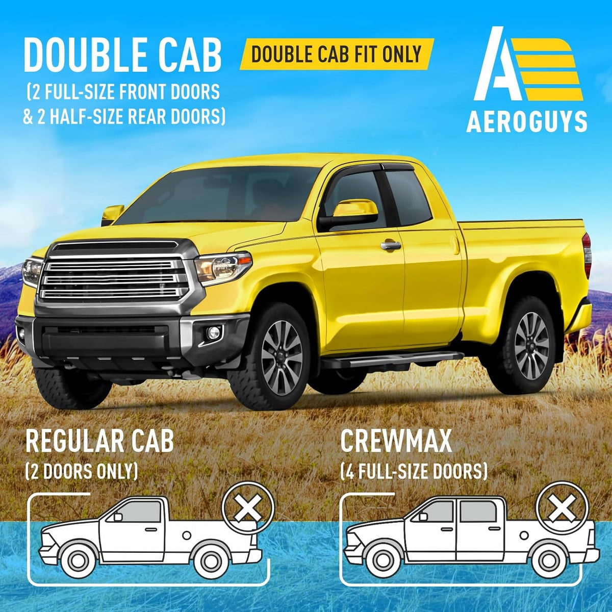 Extra Durable Window Deflectors Tape-On Window Visors Rain Guards Fit for Toyota Tundra 2007-2021 Double Cab, Sun Visors, Wind Vent for Shades, Exterior Car Accessories - 4pcs. AG0293