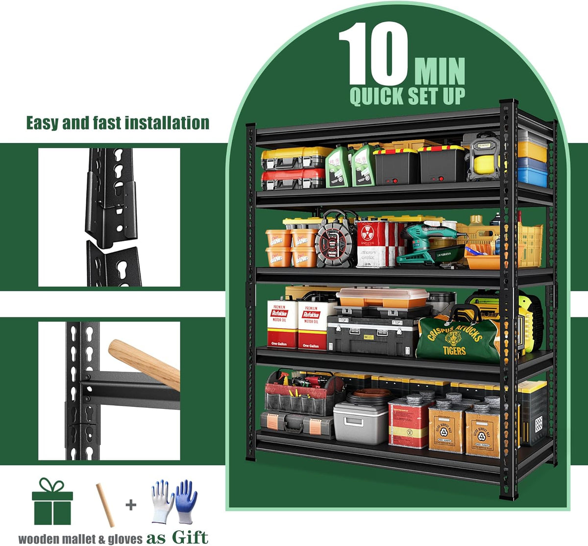 48" W Garage Shelving Heavy Duty，2500LBS Loads Adjustable Garage Storage Shelves, 5-Tier Metal Shelving Units and Storage Racks Heavy Duty, 48”W x 18”D x 78”H，Black…