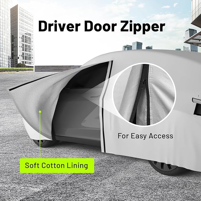 Favoto Car Cover for Model 3 - Custom Fit for Tesla Model 3 Cover 6 Layers Waterproof All Weather Outdoor Rain Snow Sun Protection with Charging Port Ventilated Mesh Door Zipper