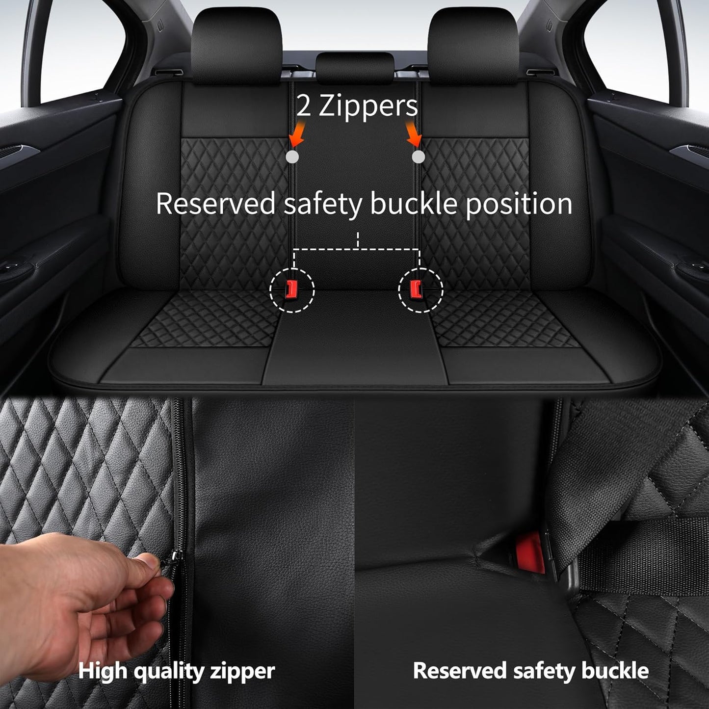 Leather Car Seat Covers,Breathable and Waterproof Seat Cover Full Set,PU Premium Universal Fit Automotive Airbag Compatible for Cars Sedans SUVs Vans and Trucks(Full Seat,Black,N1)