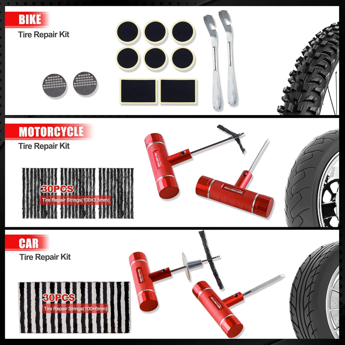 Heavy Duty Tire Repair Tools Kit - 108 PCS Set Truck Tool Box for Motorcycle, Car, ATV, Jeep, Truck, Tractor Flat Tire Plug Kit