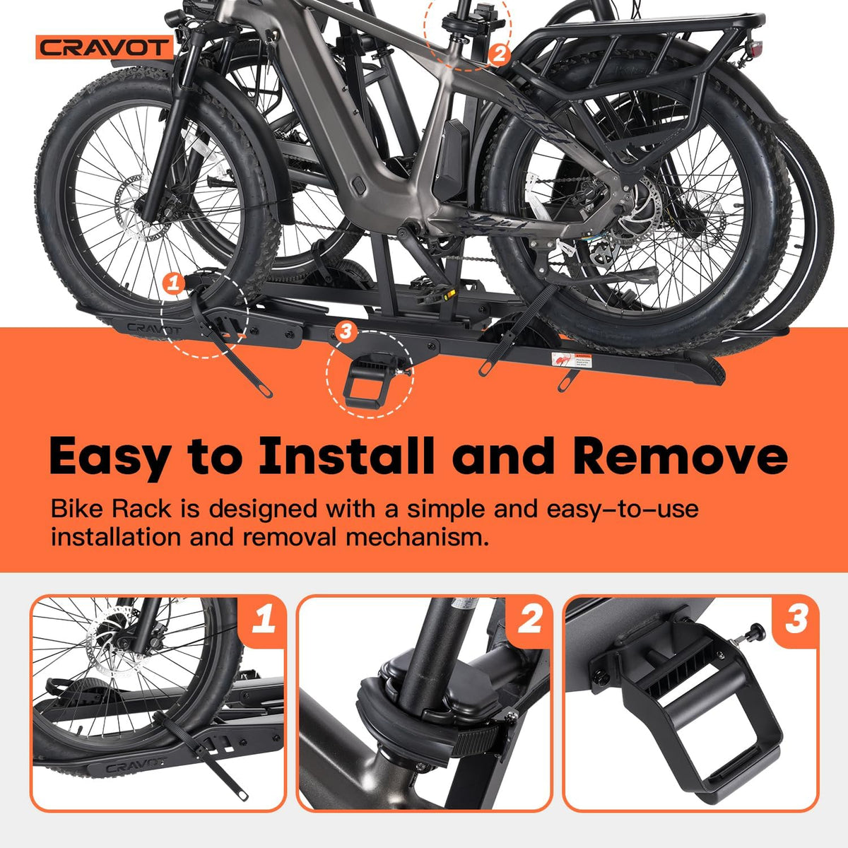 CyberRack E2 Plus EBike Rack with Ramp, 3Positions Foldable, 200 lbs Capacity Heavy Bike Rack Carrier for 2 E-Bike, Foldable Bike Racks for Tow Hitch Up to 5-in Fat Tire 2'' Receiver