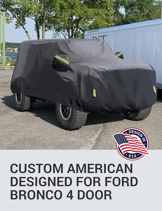 Proadsy 2025 Upgrade Car Cover Compatible with Ford Bronco 4 Door 2021-2024 2025 Windproof All Weather Waterproof Sun Rain UV Dust Snow Protection Outdoor Covers