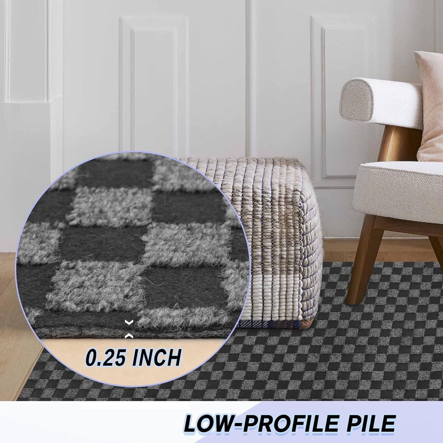 Custom Size Backed Non-Slip Area Rugs Runner, Easy Clean, Waterproof Runner Rugs for Hallway Entryway, Kitchen, Laundry, 4FT x 73FT, Gray Checkered