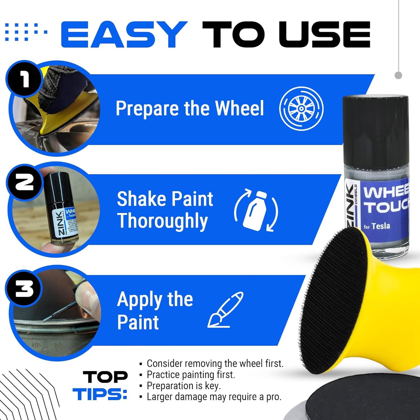 Premium Tesla Wheel Curb Rash Repair Kit for Model S 19-inch Silver Base Rims - DIY Kit with Color-matched Touch Up Paint - Made in USA