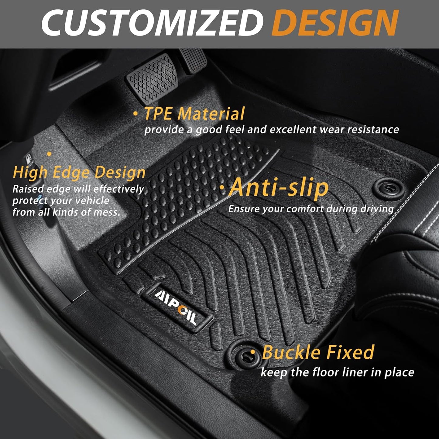 AIPOIL® Floor Mats & Cargo Liner Set for 2016-2024 2025 Dodge Durango (7 Passenger Bench) All Weather Protection TPE Anti-Slip Automotive Full Set Custom Car Mats Accessories - Black