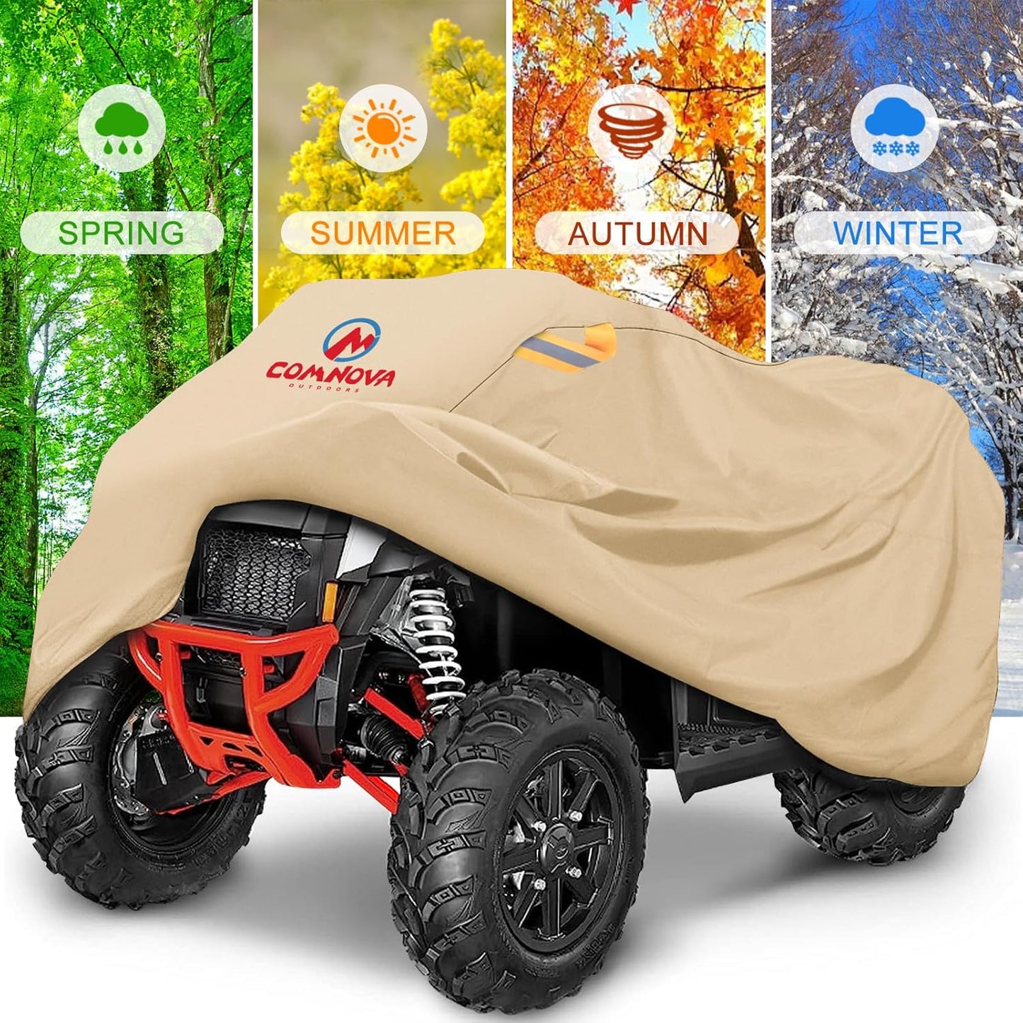 Comnova ATV Cover for 4 Wheelers - 84 Inch ATV Covers 600D Waterproof Heavy Duty, Outdoor Four Wheeler Quad Cover All Weather Large for Polaris, Kawasaki, Arctic Cat, Honda, Yamaha and More, Beige