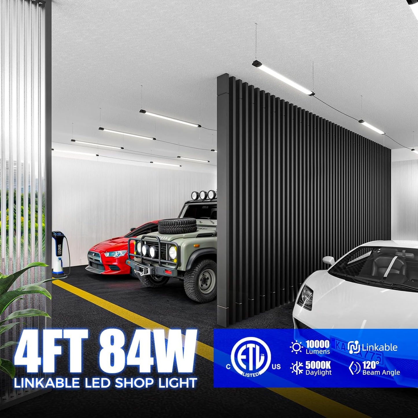 Barrina BS84 LED Shop Lights for Workshop 4FT, 84W, 10000LM, 5000K Utility Shop Lights, Pull Chain ON/Off, Hanging or Flush Mount, ETL, 6 Packs