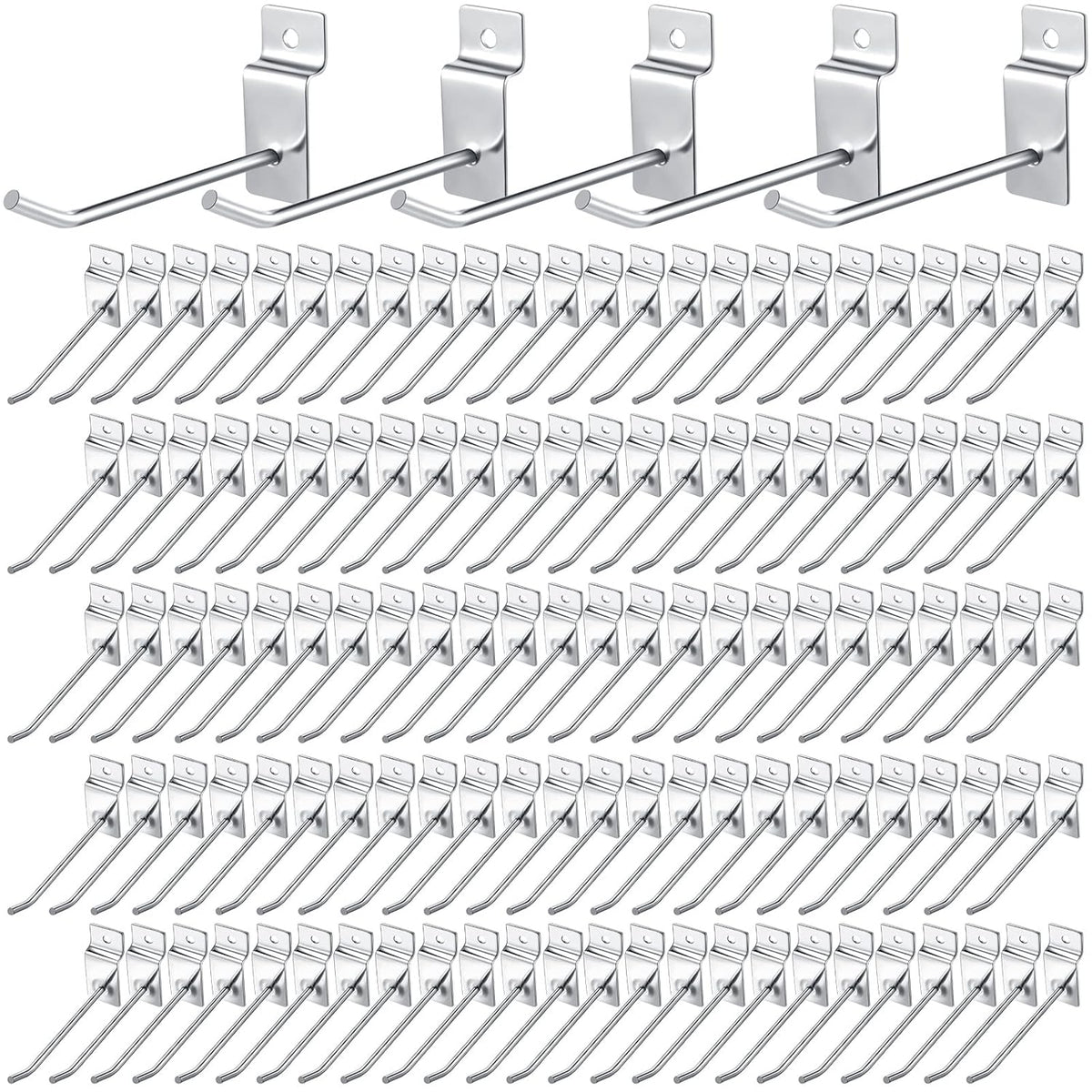 Moxweyeni 100 Pcs Heavy Duty Slatwall Panel Hooks Hanging Metal Slat Wall Hanging Hooks Silver Slat Wall Hanger Commercial Grade Slatwall Pegs Accessories for Shop Retail Display(4 Inch)