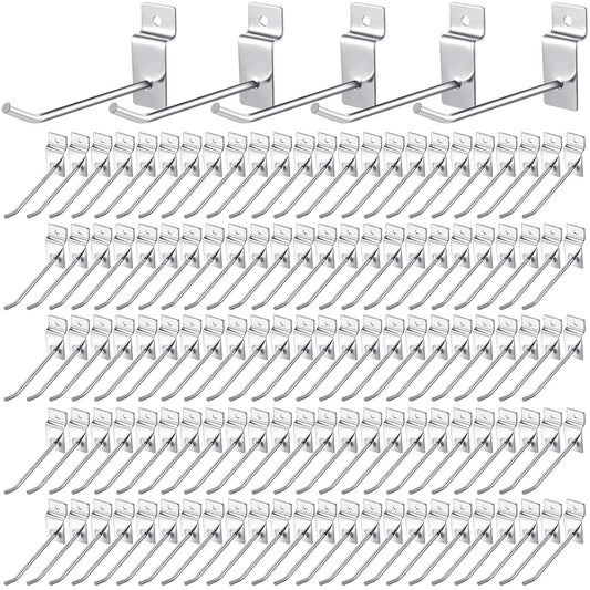 Moxweyeni 100 Pcs Heavy Duty Slatwall Panel Hooks Hanging Metal Slat Wall Hanging Hooks Silver Slat Wall Hanger Commercial Grade Slatwall Pegs Accessories for Shop Retail Display(4 Inch)