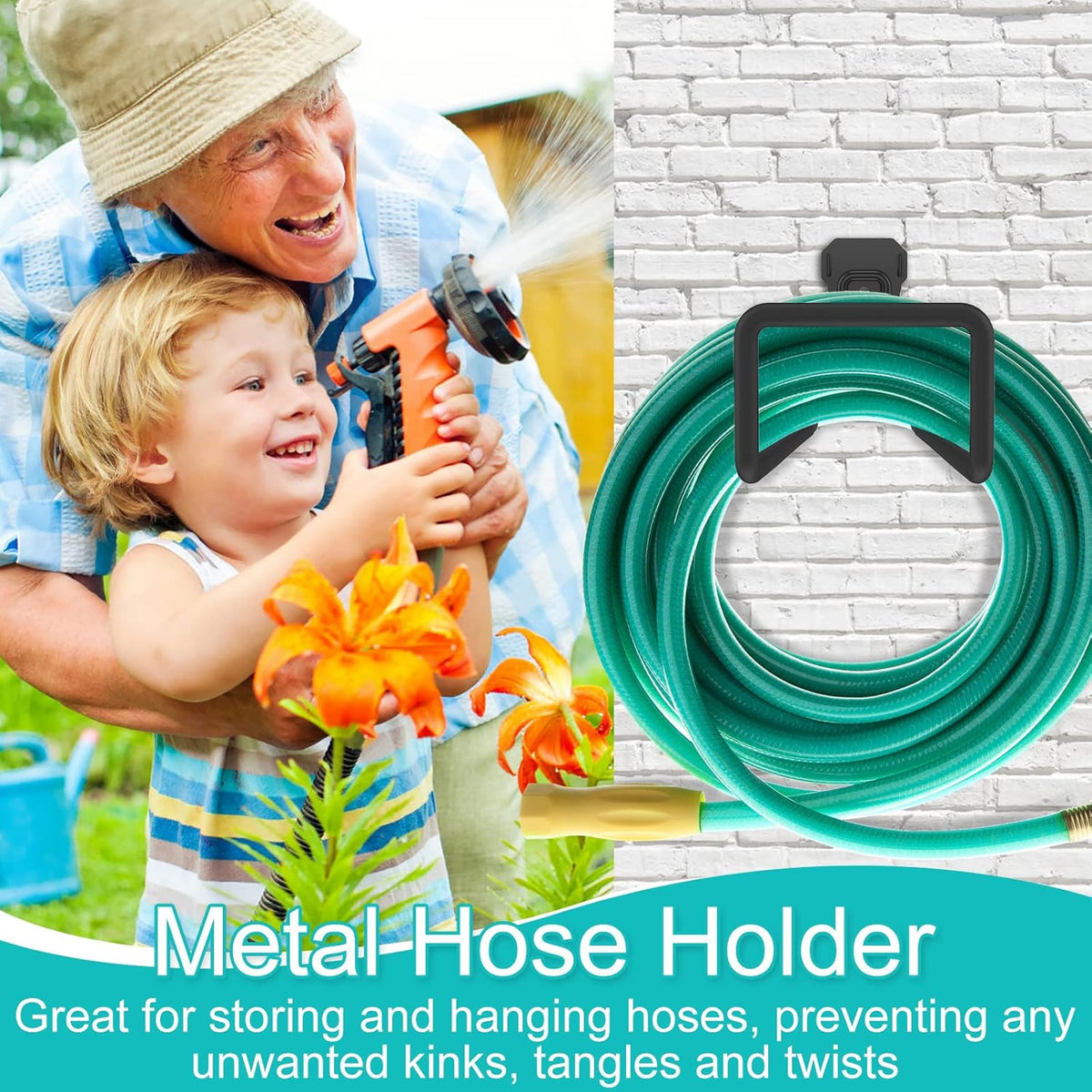 Metal Garden Hose Hook Heavy Duty Water Hose Hook Wall Mounted Garage Hook Sturdy Storage Bracket Stand Organizer 40lbs for Water Extension Cords Black