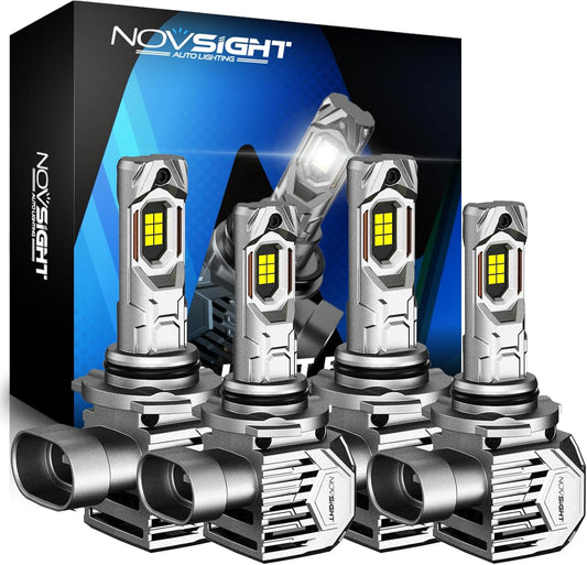 NOVSIGHT 9005 9006 LED Fog Light Bulbs,100000 Lumens 6500K Cool White Light,800% Brightness,Plug and Play, Pack of 4