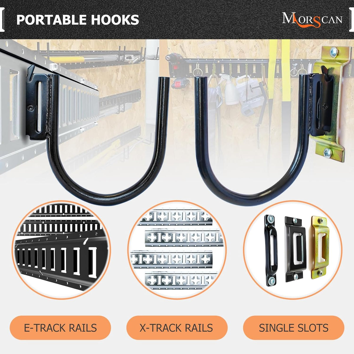 4-Pack 4" E Track J Hooks, Heavy Duty Black Steel Hanger 1,400lbs Break Strength E-Track Tie Down Accessories for Box Truck, Enclosed Trailer, Garage, Vans, Warehouse, Workshop