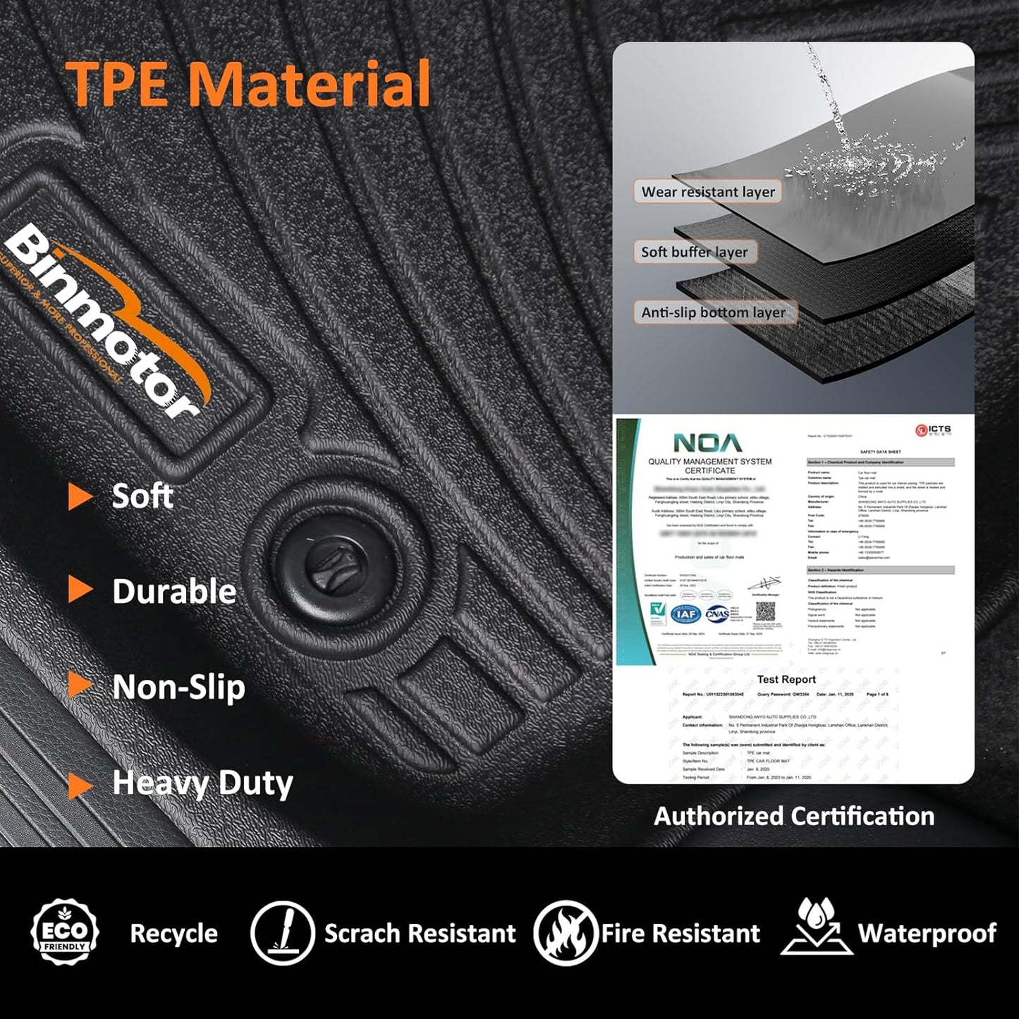 Binmotor-Floor Mats and Cargo Liner Set for Genesis G70 RWD 2019-2024 2025,2 Rows Floor Mats with Cargo Mat Set,Waterproof TPE Rubber Liners for Genesis G70 RWD Trunk Liner Accessories Mats -Black