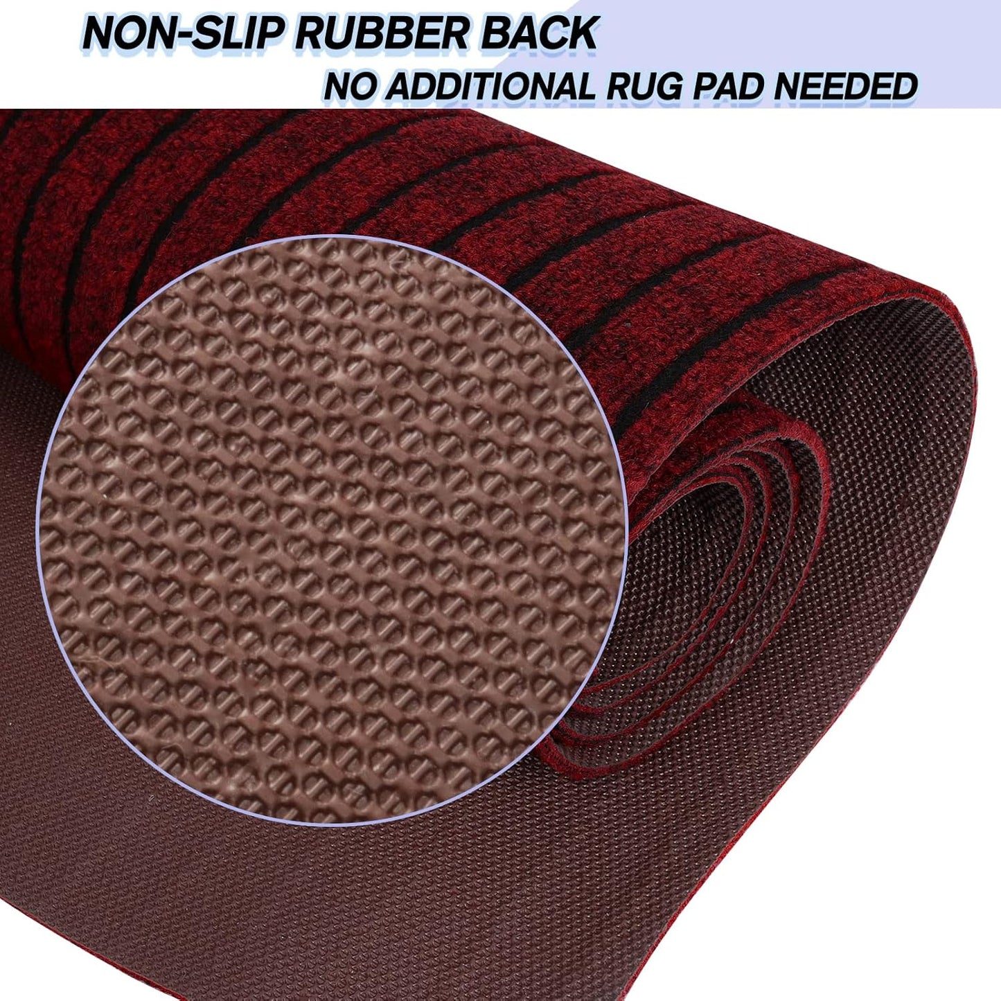 Custom Size Backed Non-Slip Area Rugs Runner, Easy Clean, Waterproof Runner Rugs for Hallway Entryway, Kitchen, Laundry, 4FT x 12FT, Red Stripe