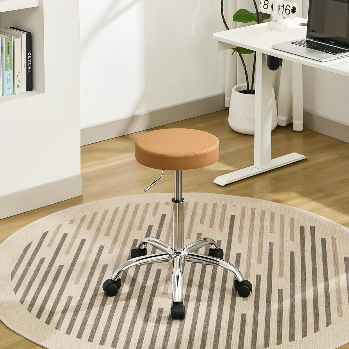 Office Desk Chair, Adjustable Swivel Rolling Stool 19.5’’-26.6’’,Camel Brown Desk Stool with Wheels (Camel Brown)