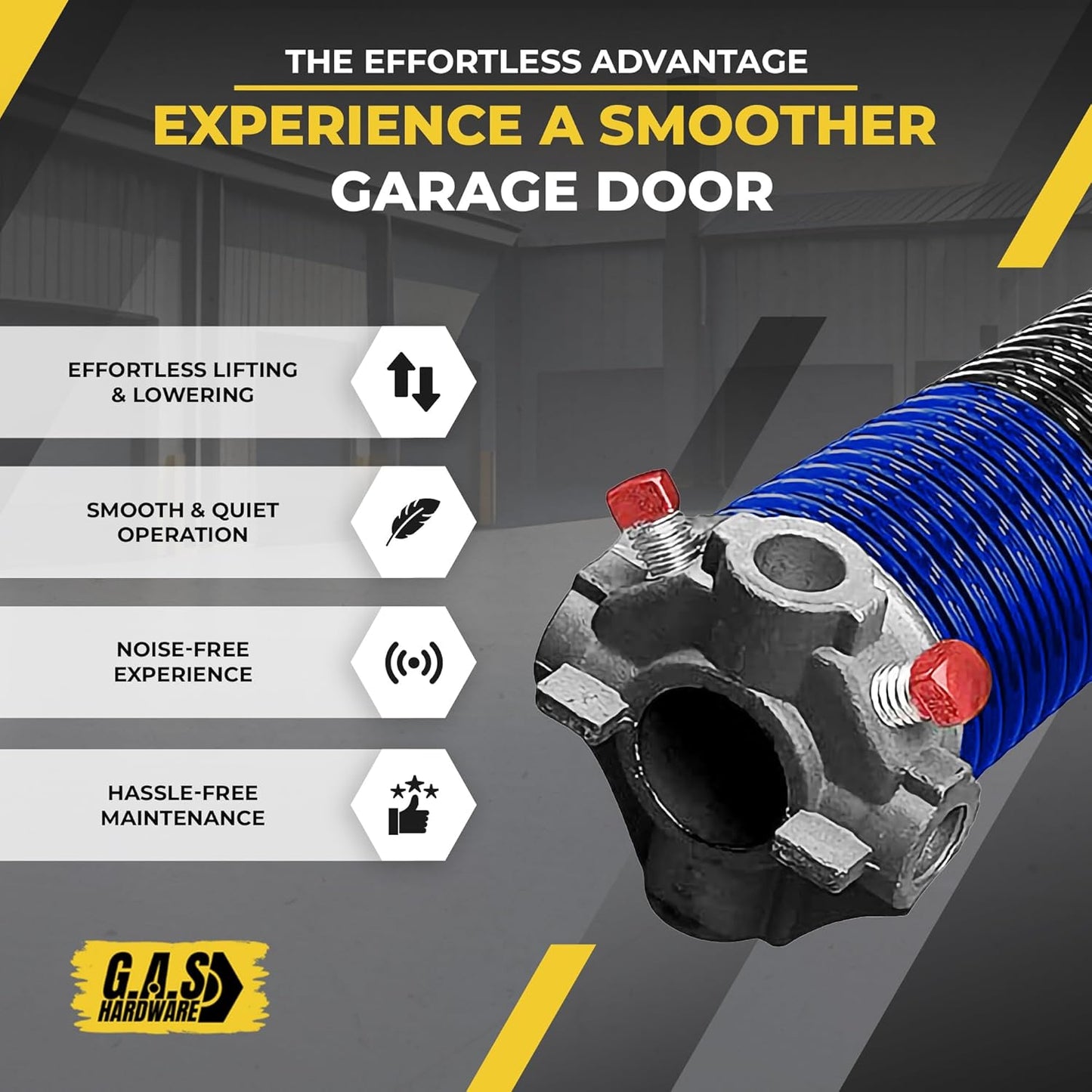 Garage Door Torsion Spring 262x2x39 Torsion Spring for Right Side of Garage Door with 1" Steel Bearing, Gloves, and Winding Bars Precision E-Coating 5-Year Warranty Minimum 30,000 Cycles (Black Cone)
