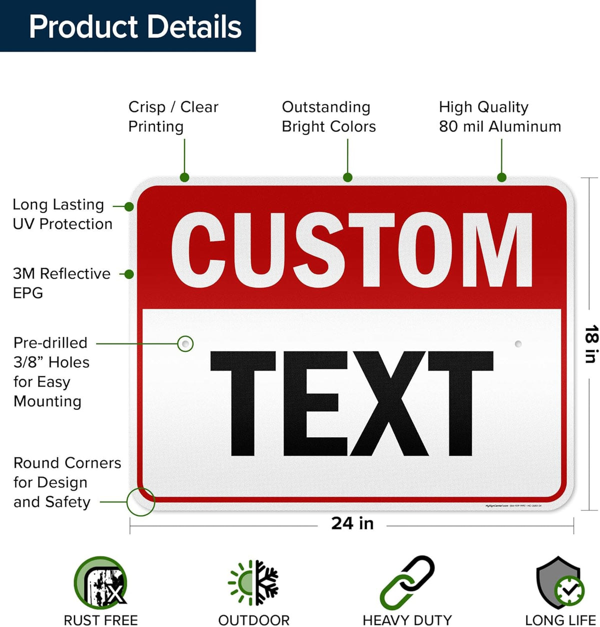 Custom Sign, Custom Sign for Business, Indoor/Outdoor use. 18x24 Inches, 3M EGP Reflective, Rust Free .080 Aluminum, Fade Resistant, Made in USA by My Sign Center (Header)