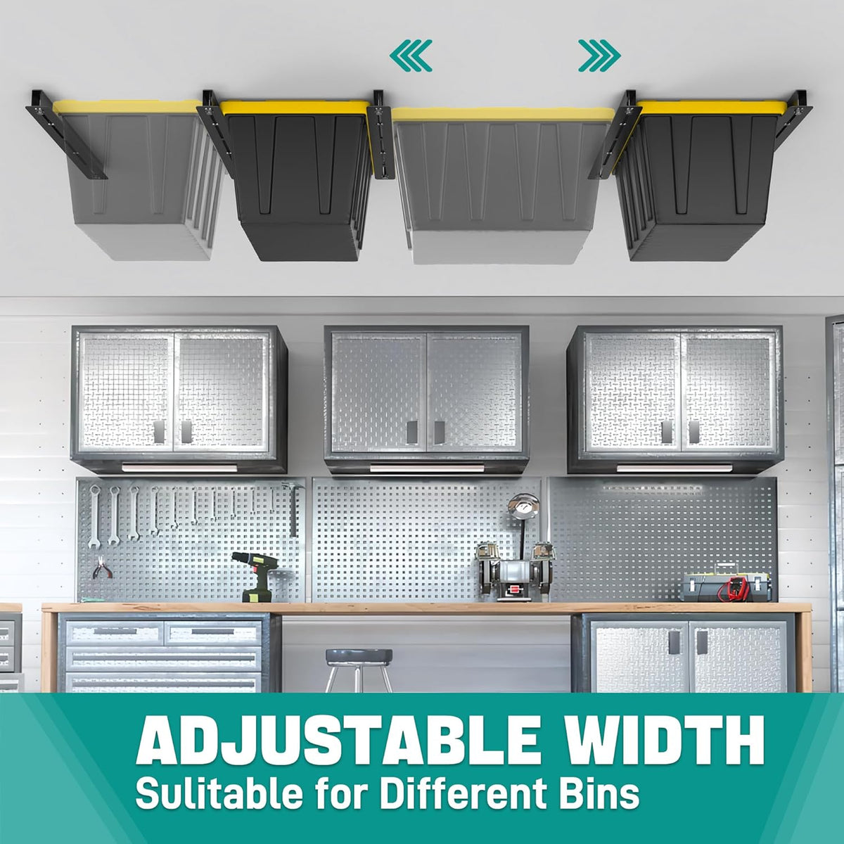 EVERHANGER Ceiling Storage Rack, Heavy Duty Overhead Garage Storage Rack, Adjustable Ceiling Bin Storage System, 4 Sets for 3 Bins, 26 Inch