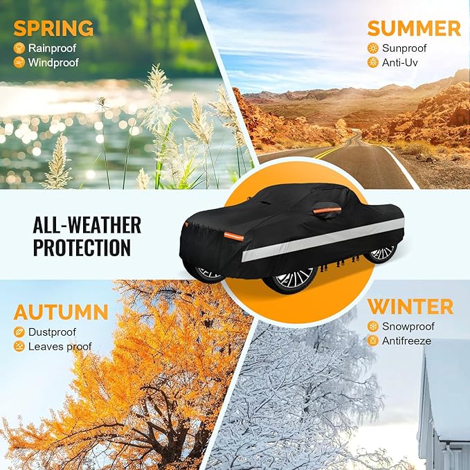 30 Layers Truck Car Cover for Automobiles All Weather Waterproof, Outdoor Snowproof UV Protection Windproof, No Zipper, Heavy Duty Universal Car Covers, (Black, Fit Truck 191"-210")