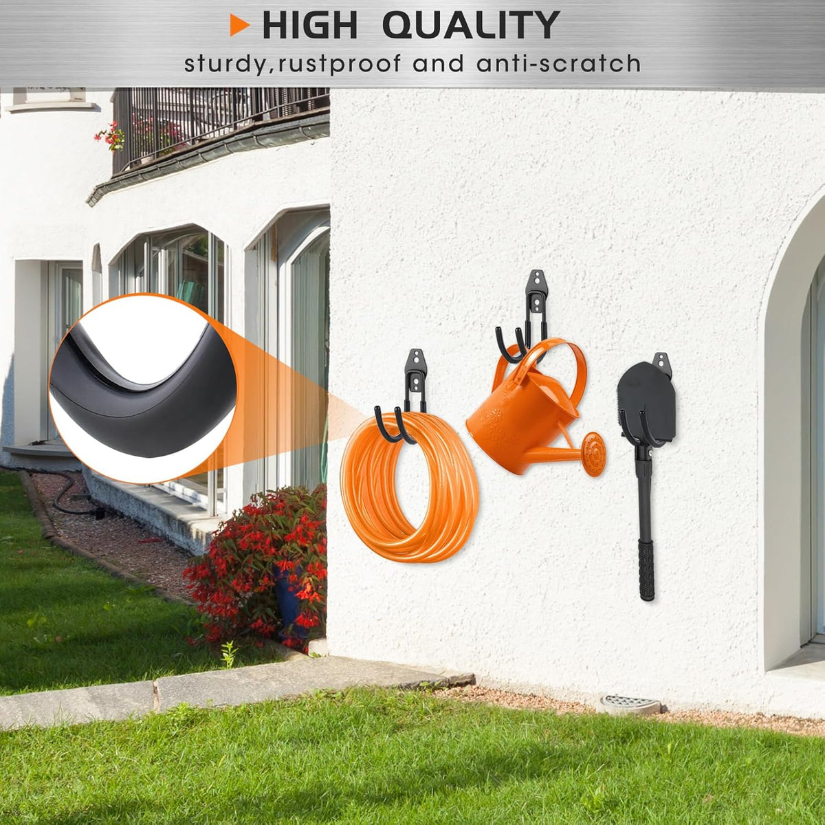 Hose Hanger Wall Mount 2 Pack,Heavy Duty Hose Holder with Screws Metal Hose Hangers for Outside,Hose Rack Suitable for Garage,Garden and Yard,Black