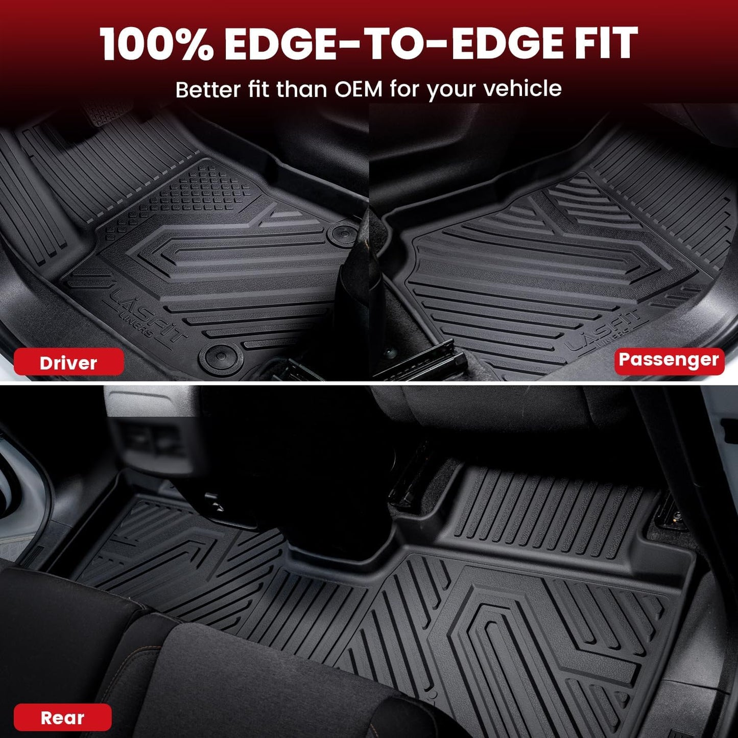 LASFIT Floor Mats & Trunk Mat for Honda Pilot 2016-2022 (7 Passenger), All Weather TPE Custom Fit Floor Liner Accessories, 1st & 2nd & 3rd Row & Cargo Liner with Backrest Mat, Black