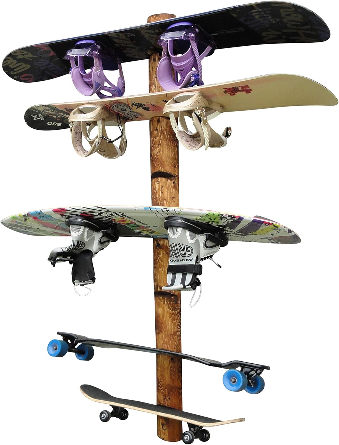 7-Place Wall-Mounted Snowboard Log Rack, Wakeboard Racks, Skateboard Holder Wall Mount, Vertical Snowboard Wall Mount Sport Storage for Garage, Skateboard Rack Walls, Wood Storage Racks - Canyon Brown