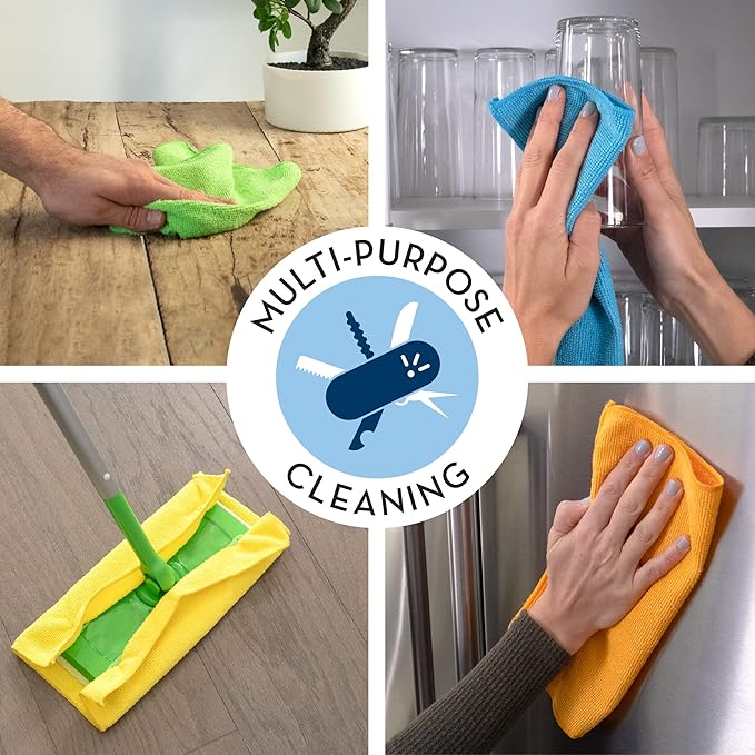 S&T INC. 12 Pack Microfiber Cleaning Cloth, Bulk Towels for Home, Reusable Microfiber Towels for Cars, Cleaning Rags, Assorted, 11.5 Inches x 11.5 Inches, 12 Count