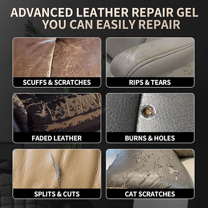 Advanced Leather Repair Gel, 2025 New Leather Repair Coloured Cream Gel, Upgrade Professional Leather Repair Kit for Car Seat Vinyl Repair Kit, Multifunctional Couch and Jacket Repair Kit (Coffee)