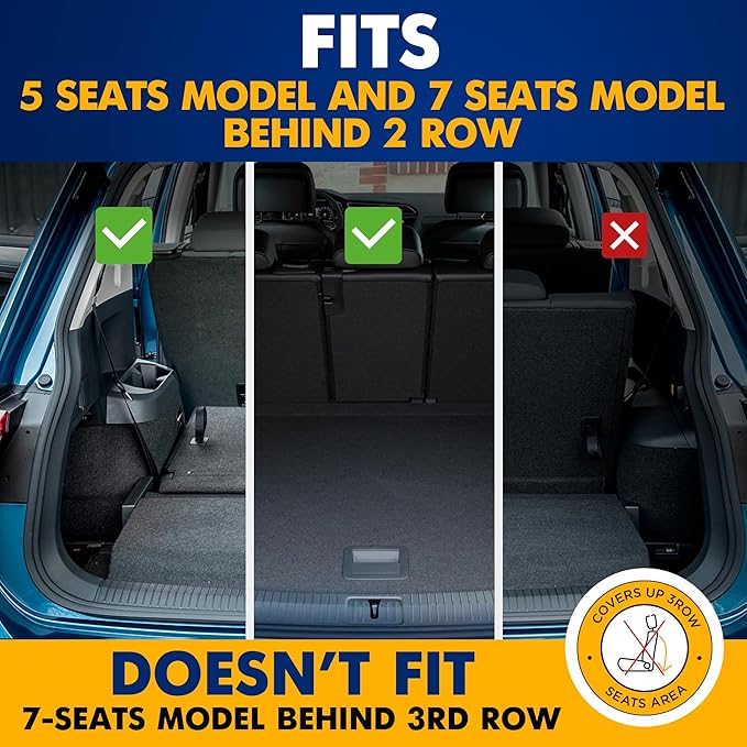 Premium Cargo Liner for Volkswagen Tiguan 5 & 7 Seat Models Trunk Layout Behind 2 Row 2018-2024 - Custom Fit Car Trunk Mat - All-Season Black Cargo Mat - 3D Shaped Laser Measured Trunk Liners