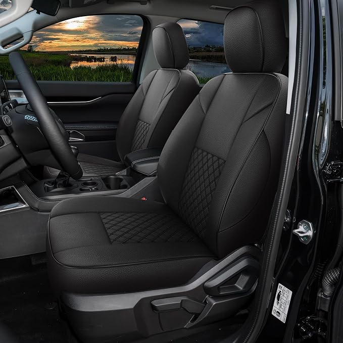 GIANT PANDA Customized Full Set Car Seat Covers Fit 2019 2020 2021 2022 2023 Ford Ranger SuperCrew(XLT,Lariat), 2021-2023 SuperCrew XL，Black