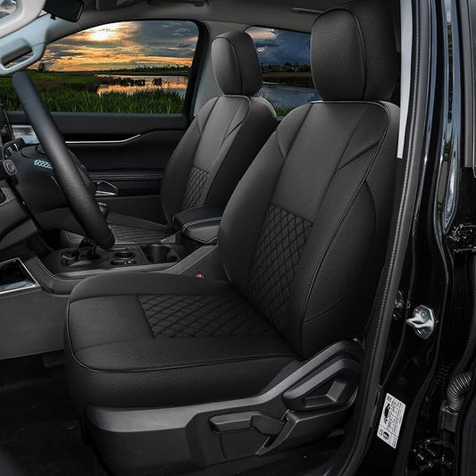 GIANT PANDA Customized Full Set Car Seat Covers Fit 2019 2020 2021 2022 2023 Ford Ranger SuperCrew(XLT,Lariat), 2021-2023 SuperCrew XL，Black