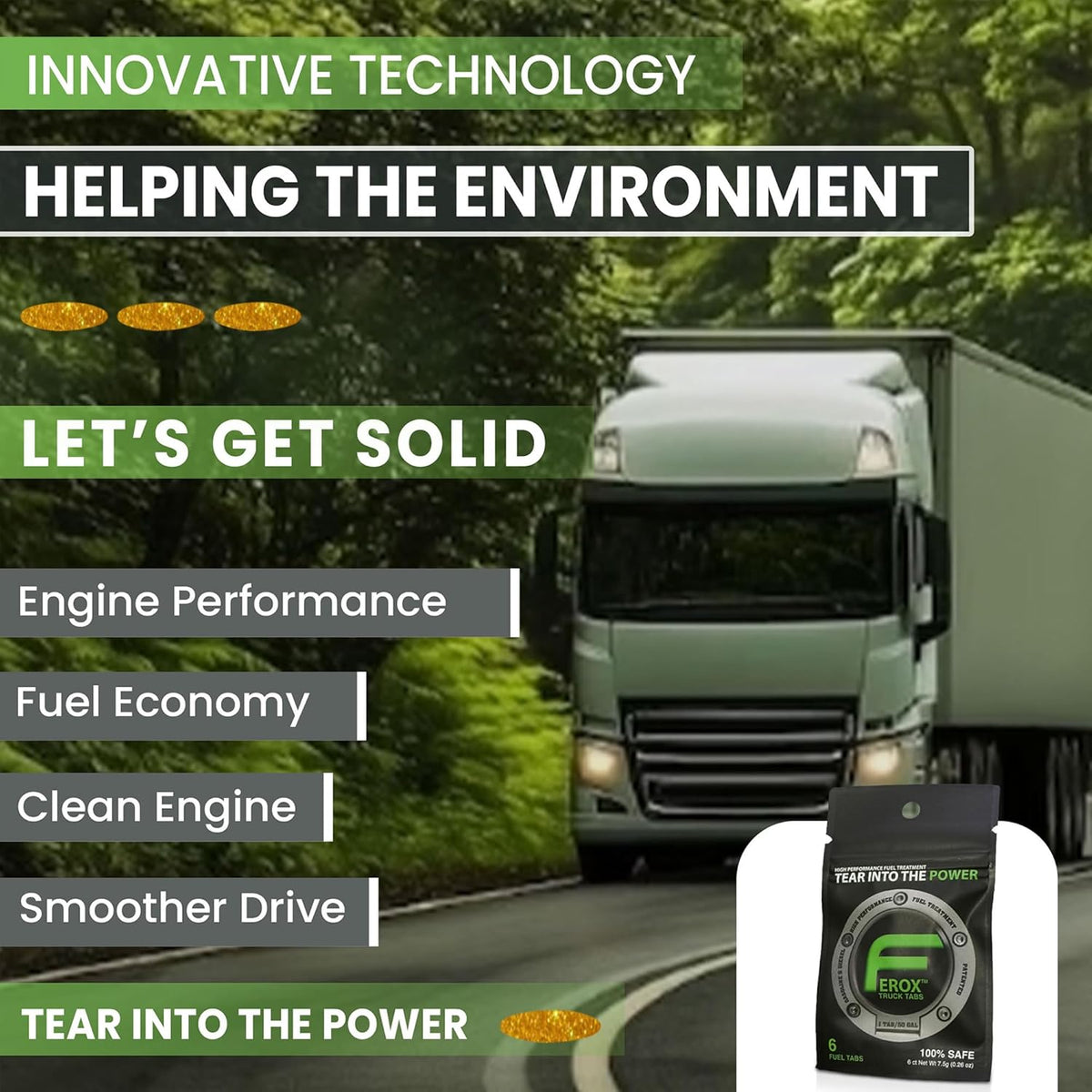 Ferox Fuel Catalyst for Trucks | Heavy-Duty Fuel Treatment for Diesel & Gas | Optimize Power, Reduce Waste | Treats Large Tanks | 1 Tab = 50 GAL | Works in All Engines