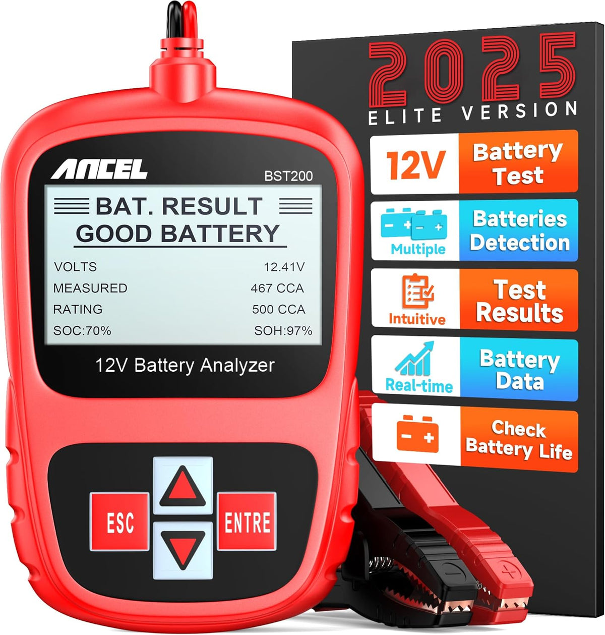 ANCEL BST200 Car Battery Tester 12V Automotive, 100-1100 CCA Battery Load Tester Tool, Auto Battery Analyzer Digital Tester for Car Truck Motorcycle SUV Boat and More