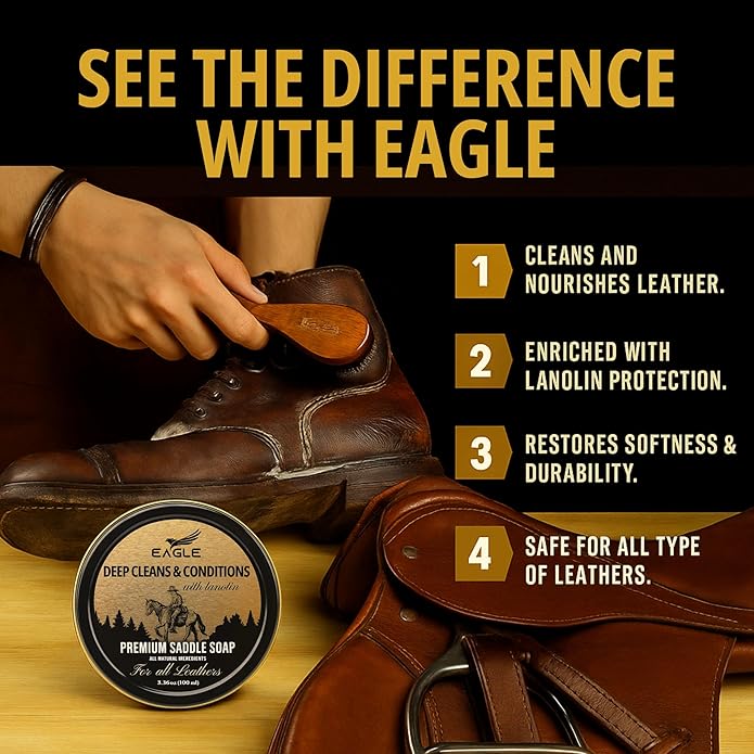 Saddle Soap for Leather – 3-Piece Saddle Soap Kit for Leather Cleaning, Boots, Tack, and Saddles – Includes Applicator and Cloth – Leather Soap and Conditioner for Leather Boots and Tack Care