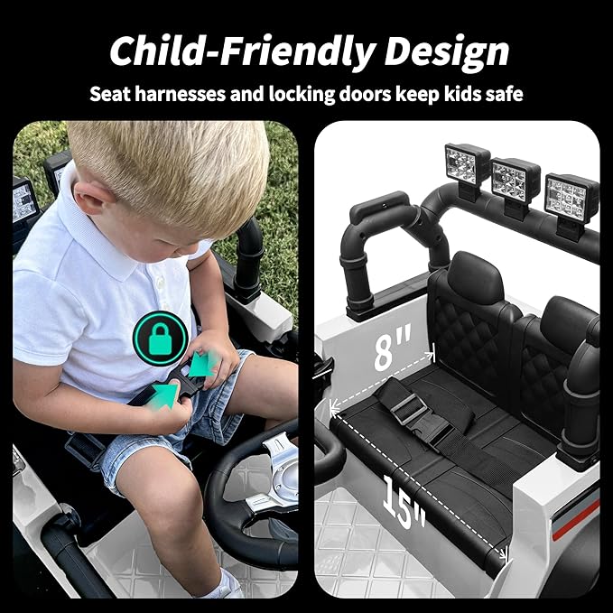 4WD Kids Ride on Car Truck, 12V 7Ah Kids Electric Vehicles Car Ride on Toy for Toddlers 3-5 with Remote Control - White