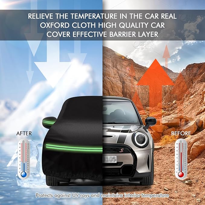 Mini Cooper/Cooper S Car Cover 2002-2023 - 210D Outdoor Waterproof UV Protection With Cotton Layer, Zipper Door, Reflective Strip, Storage Bag for 2-Door