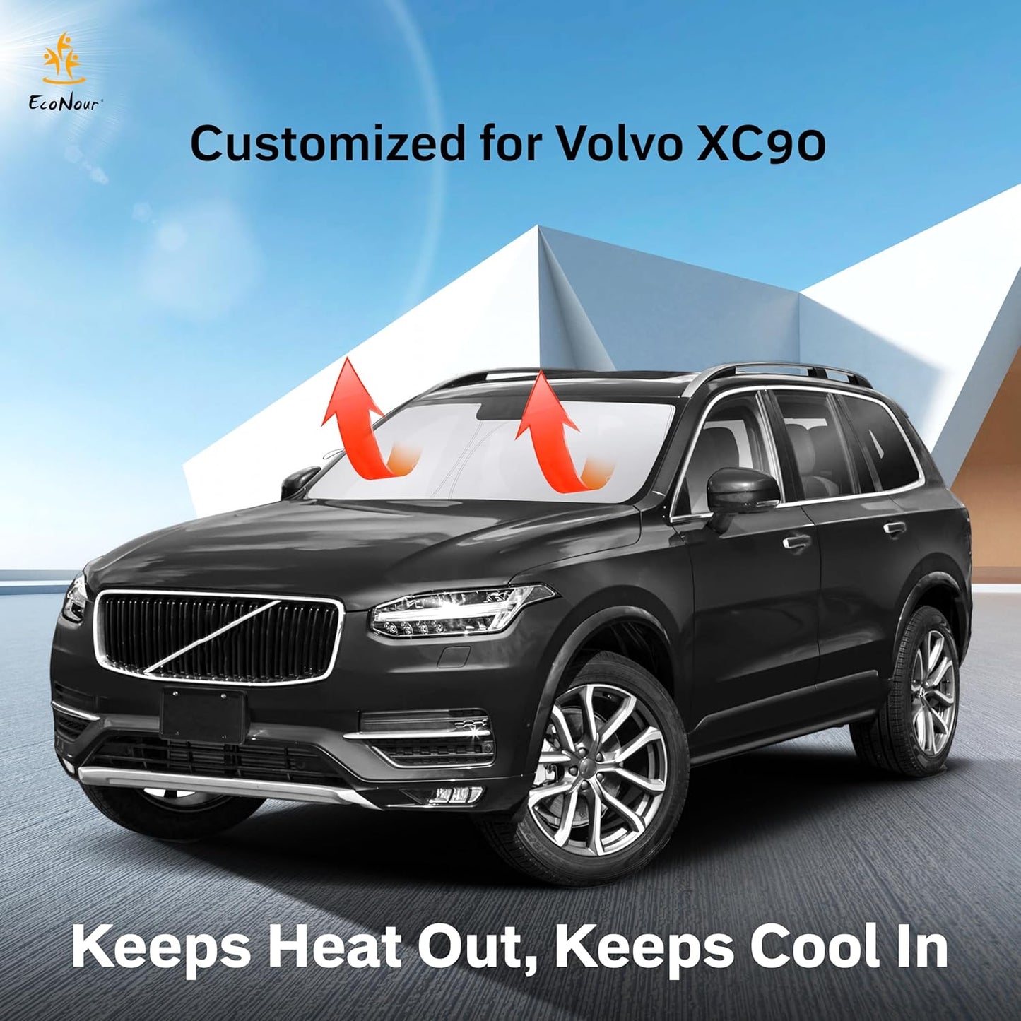 EcoNour Windshield Sun Shade Compatible for Volvo XC90 (2016–2025) | Front Window Shade for Luxury SUV | 4-Layer, 240T Sunshade Accessories | UV & Heat Blocker for XC90 Windshield